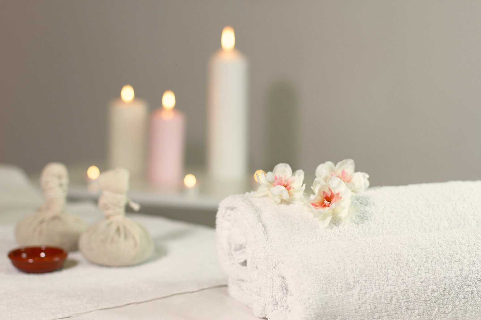 Massage Table with Towels and Candles